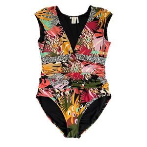 Bleu Rod Beattie One Piece Swimsuit 14 Tummy Control Ruched Tropical Print
